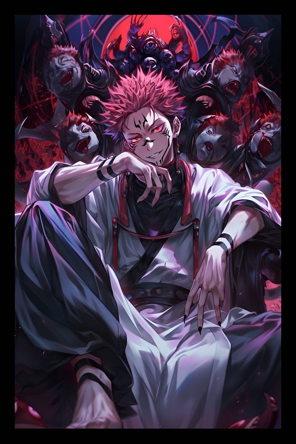 bareth brothers Cursed King Plastic Frame – Sukuna Dark Throne Edition (10x13 inch) Digital Reprint 13 inch x 10 inch Painting