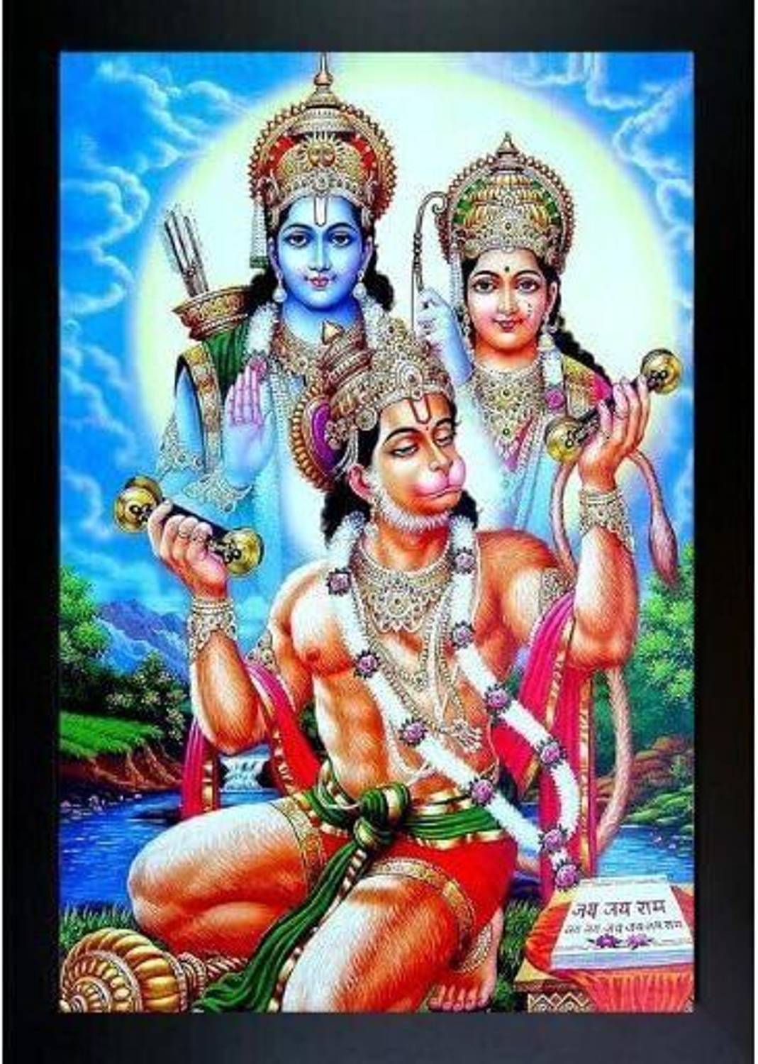 HSB INFRA Lord Hanuman Ji, ram. Seeta Photo Religious Framed Painting for Wall Poster Digital Reprint 12 inch x 8 inch Painting