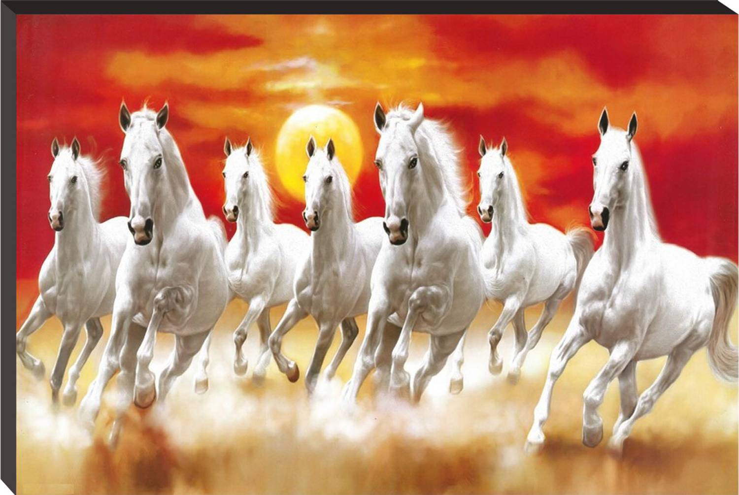 ArtMantra 7 Running Horses Vastu Sparkle Glossy UV Textured Digital Reprint 12 inch x 18 inch Painting