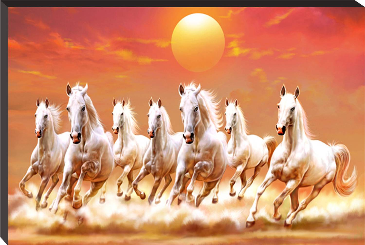 ArtMantra 7 Running Horses Vastu Sparkle Glossy UV Textured Digital Reprint 12 inch x 18 inch Painting