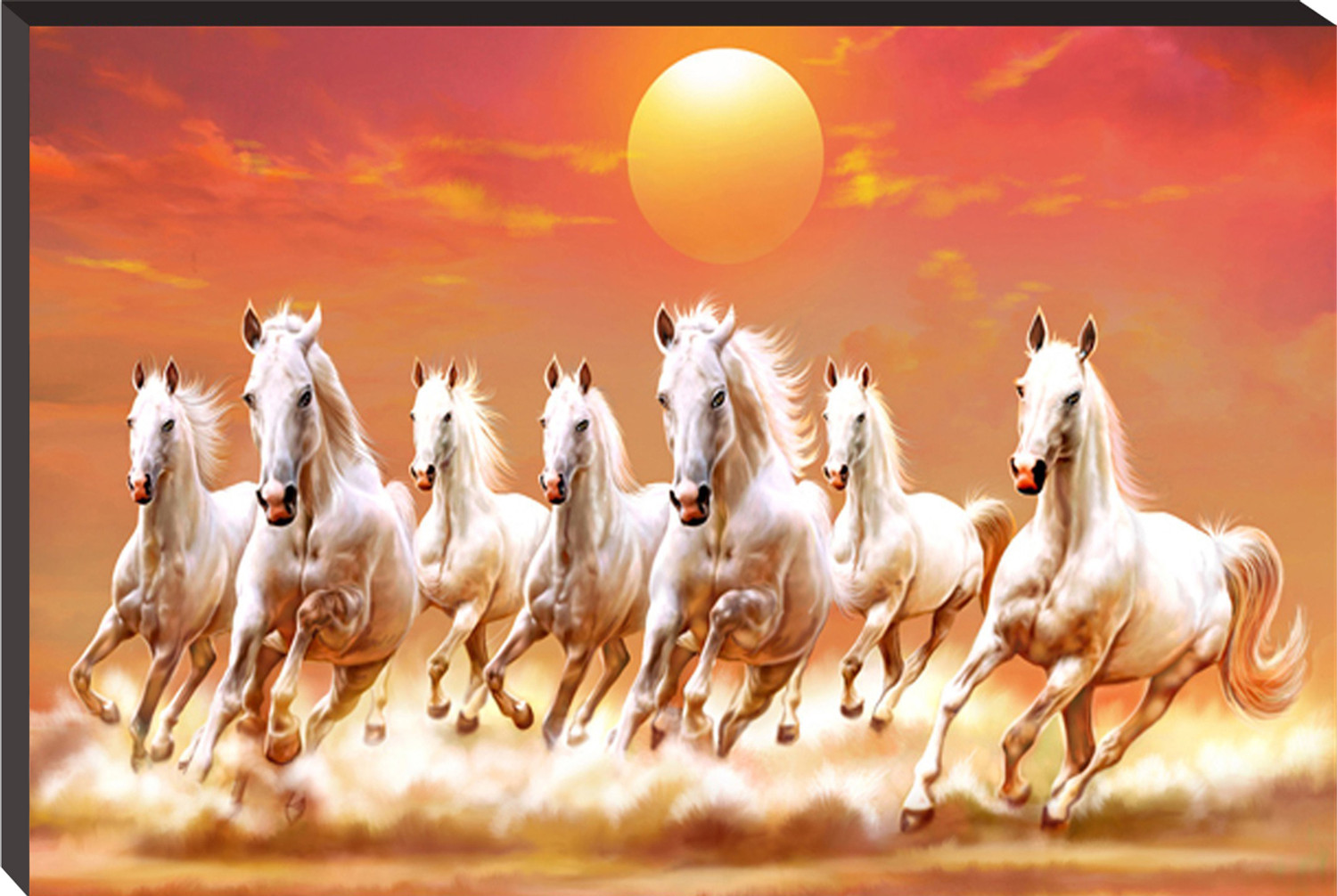 Image of ArtMantra 7 Running Horses Vastu Sparkle Glossy UV Textured Digital Reprint 12 inch x 18 inch Painting