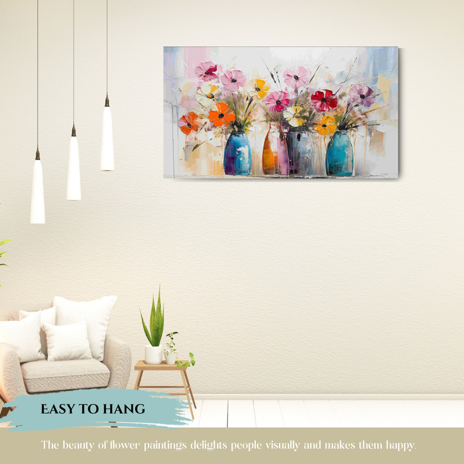 Image of WallChitra Flowers Canvas Painting for Living Room with wooden frame Canvas 20 inch x 36 inch Painting