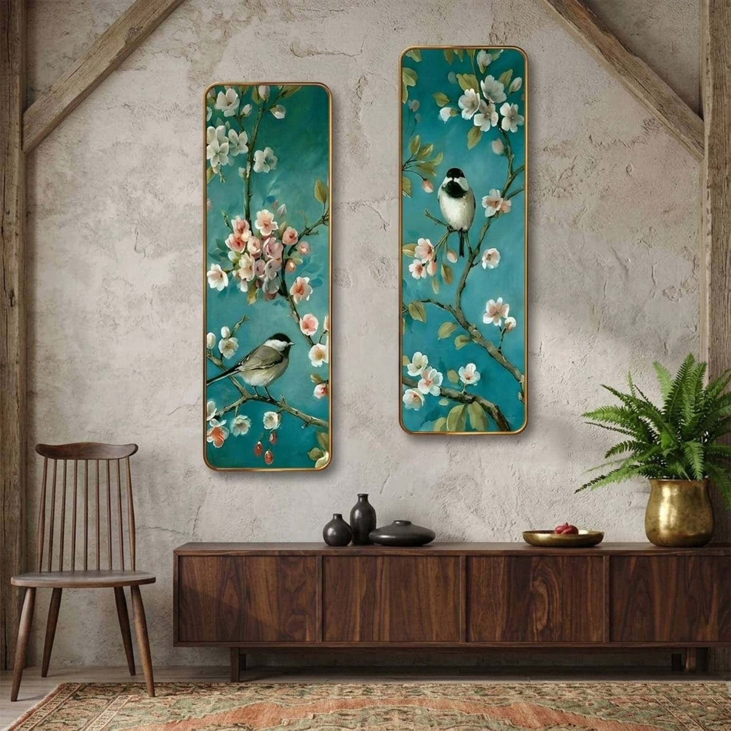 admireya arts ADMIREYA ARTS Modern Lavender Floral UV Laminated Wall Painting (Set of 2) Digital Reprint 18 inch x 12 inch Painting