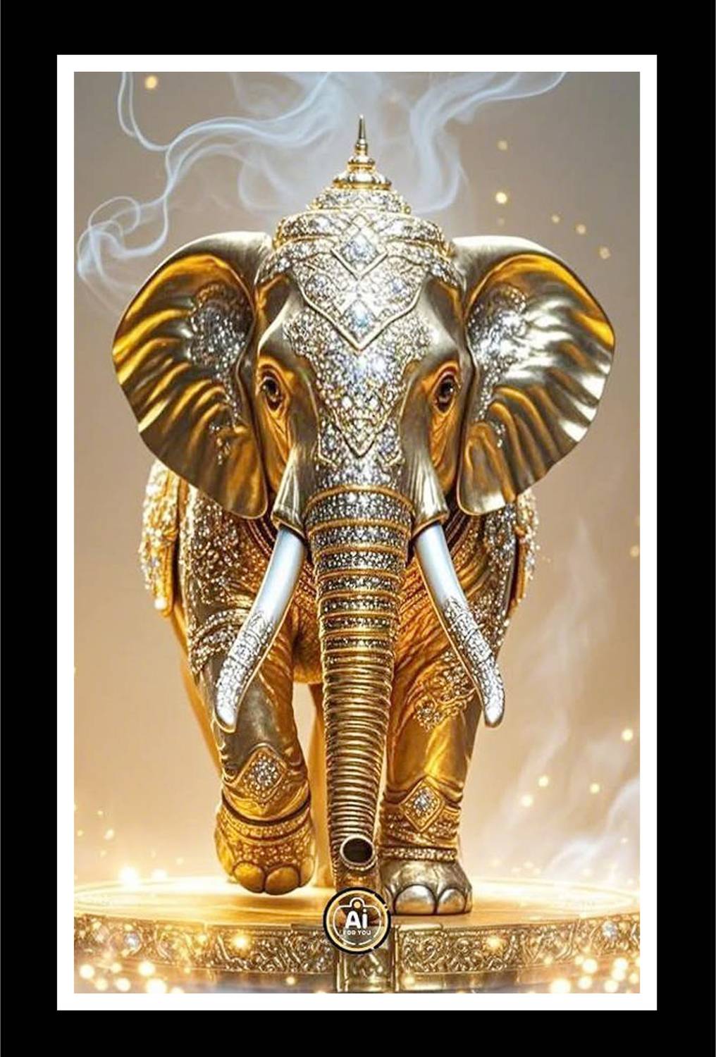 AARTKALA Vastu Golden Elephant Statue for Prosperity & Good Luck Home Decor A4 Canvas 12 inch x 8 inch Painting