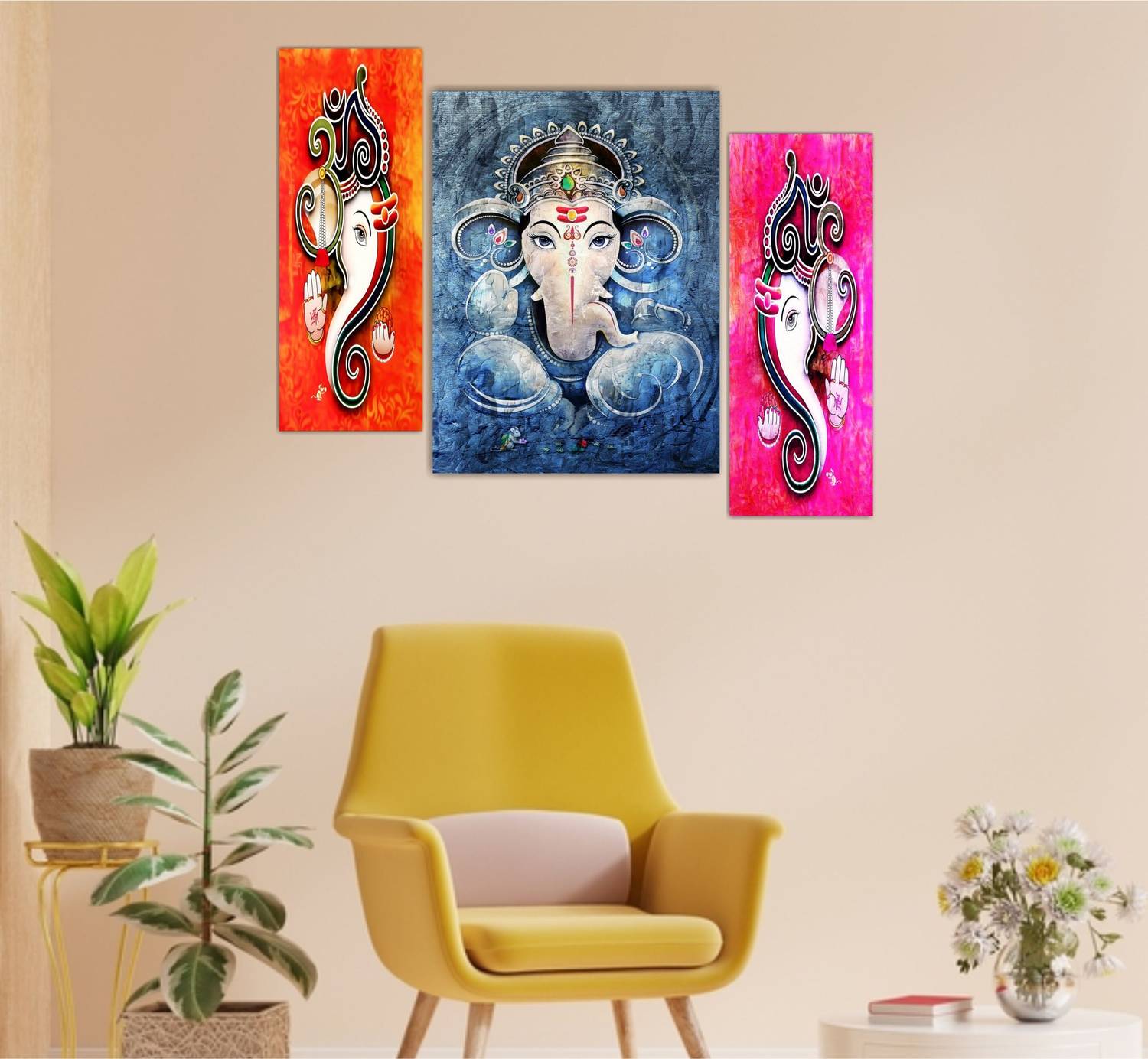 ArtMantra ArtMantra Set of 3 Ganpati Modern Art Paintings for Wall Décor Digital Reprint 12 inch x 18 inch Painting