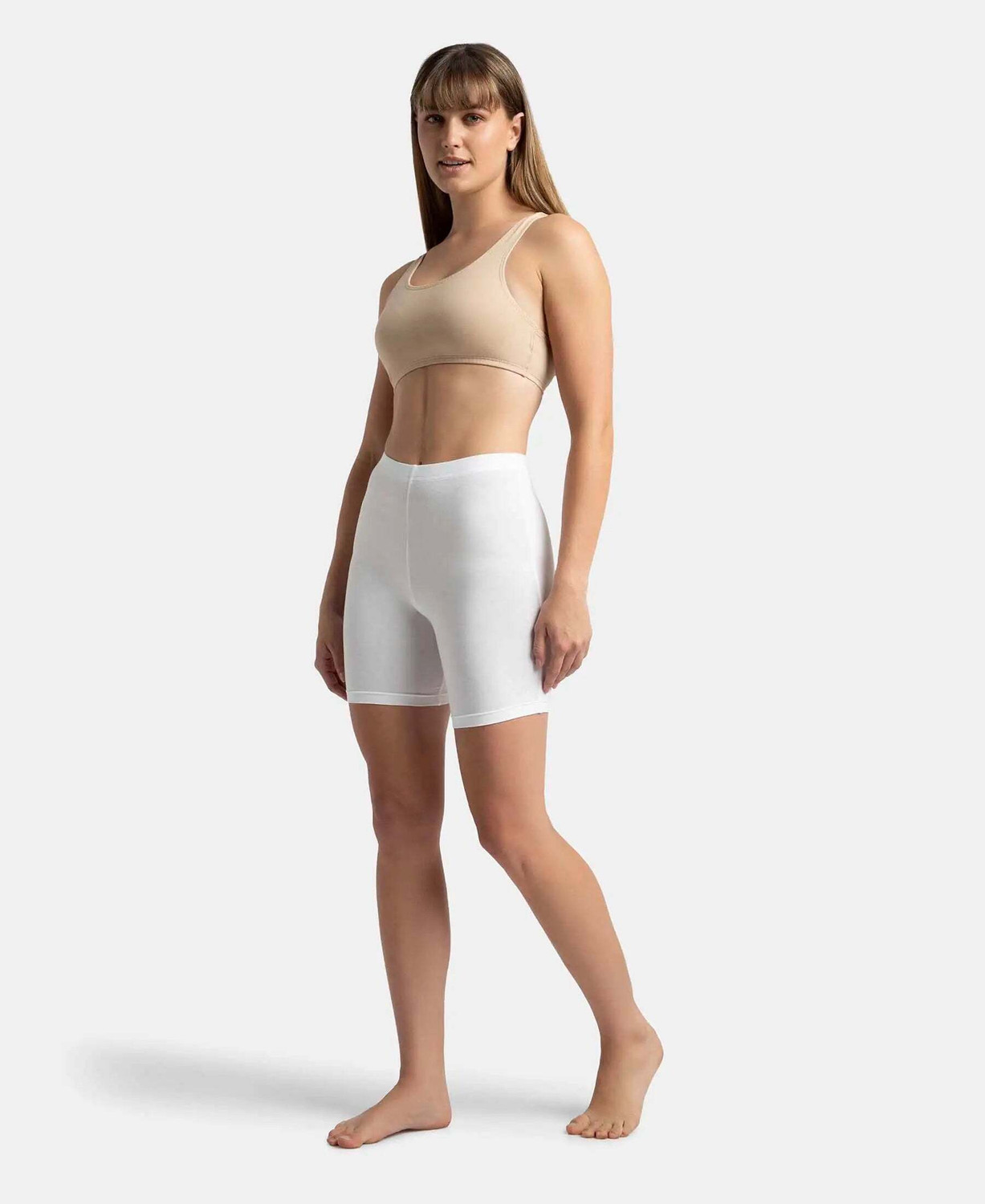 Image of JOCKEY 1529 High Coverage Super Combed Cotton Elastane Stretch Women Boy Short White Panty