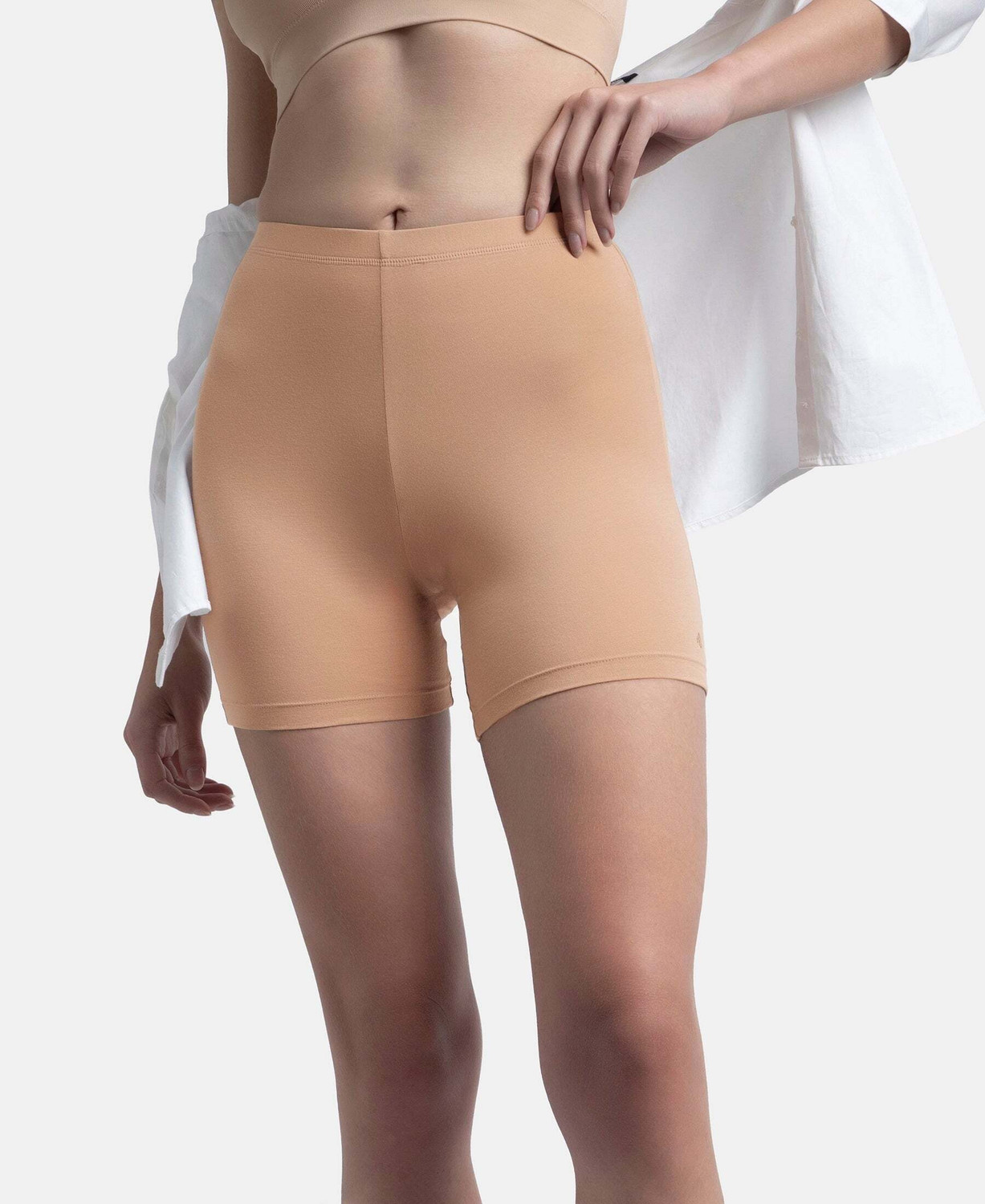 Image of JOCKEY 1529 High Coverage Super Combed Cotton Elastane Stretch Women Boy Short Beige Panty