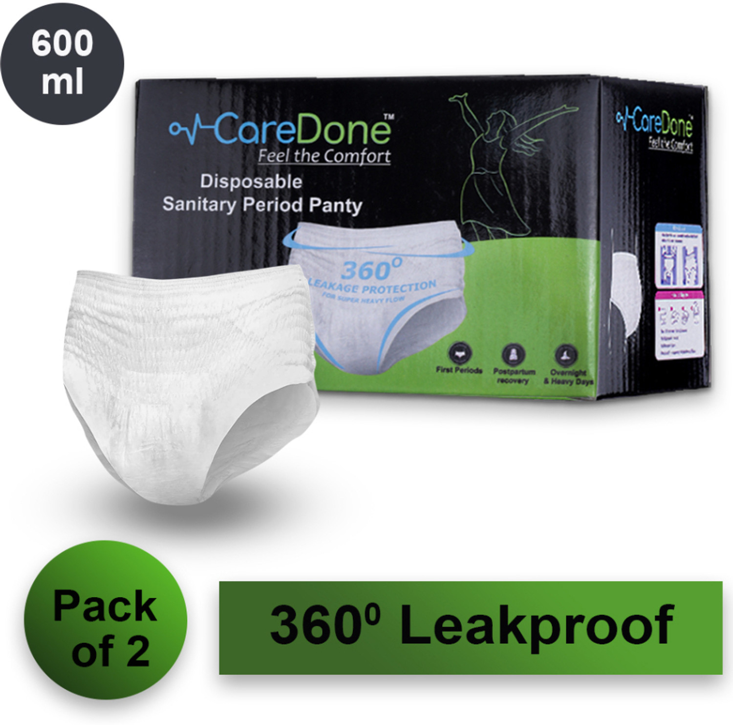 Image of CareDone Women Personal Hygiene Disposable White Period Panties for Women (Pack of 2) Sanitary Pad