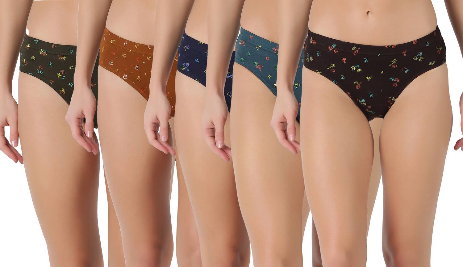 Dollar Pack of 5 Lehar Super Combed Cotton Printed Solid Women Hi