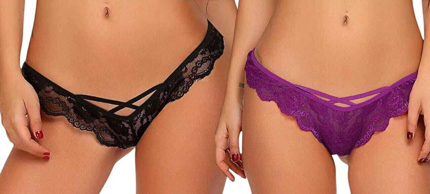 AIZAWL Women Thong Purple, Black Panty