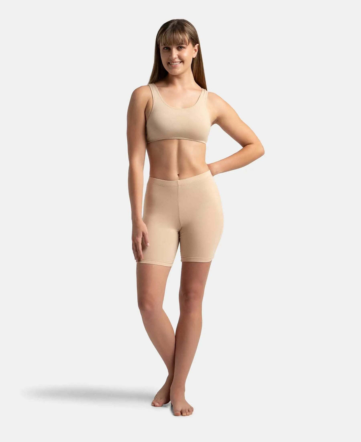 Image of JOCKEY 1529 High Coverage Super Combed Cotton Elastane Stretch Women Boy Short Beige Panty