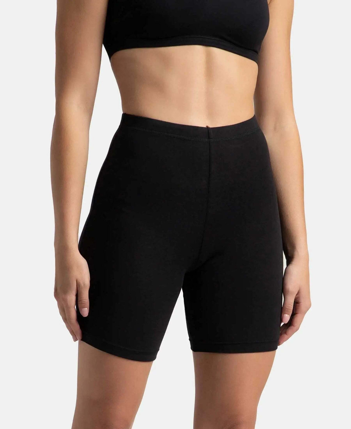 Image of JOCKEY 1529 High Coverage Super Combed Cotton Elastane Stretch Women Boy Short Black Panty
