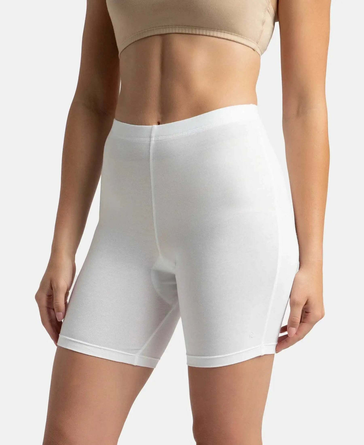 Image of JOCKEY 1529 High Coverage Super Combed Cotton Elastane Stretch Women Boy Short White Panty