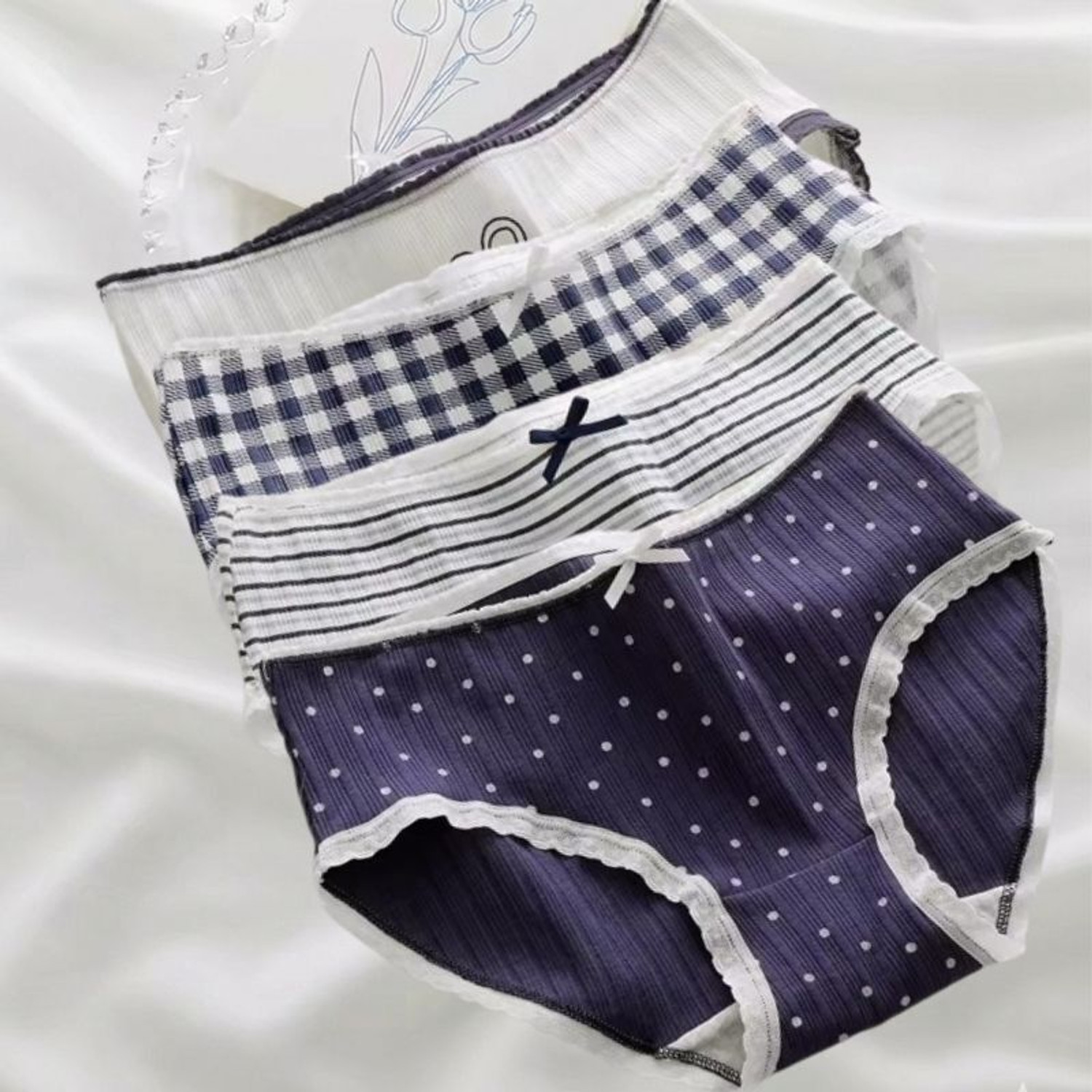 Image of Wincly Fashion Women Hipster White, Dark Blue Panty