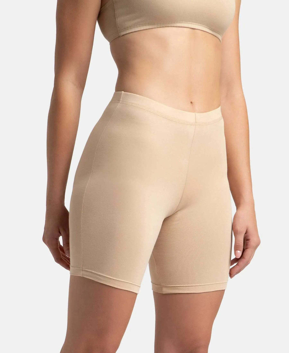 Image of JOCKEY 1529 High Coverage Super Combed Cotton Elastane Stretch Women Boy Short Beige Panty