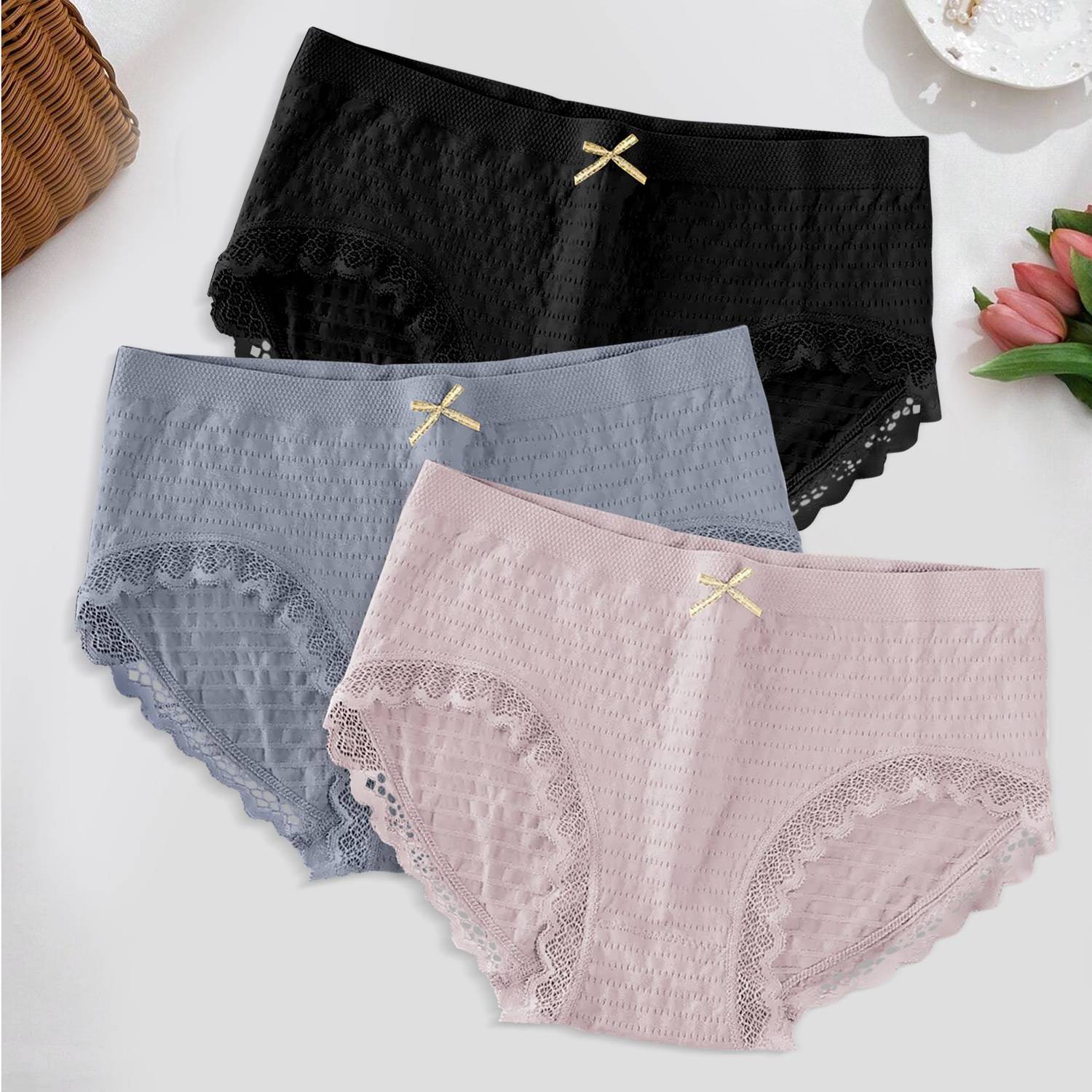 BRANKLY Women Bikini Pink, Grey, Black Panty