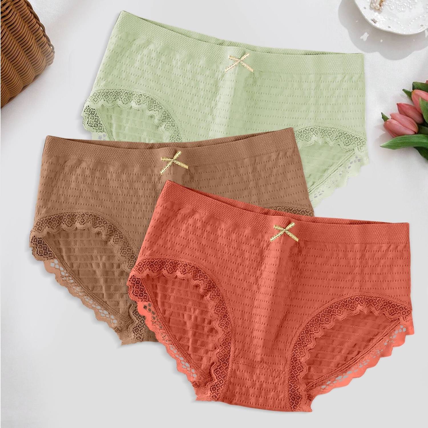 BRANKLY Women Bikini Light Green, Brown, Orange Panty