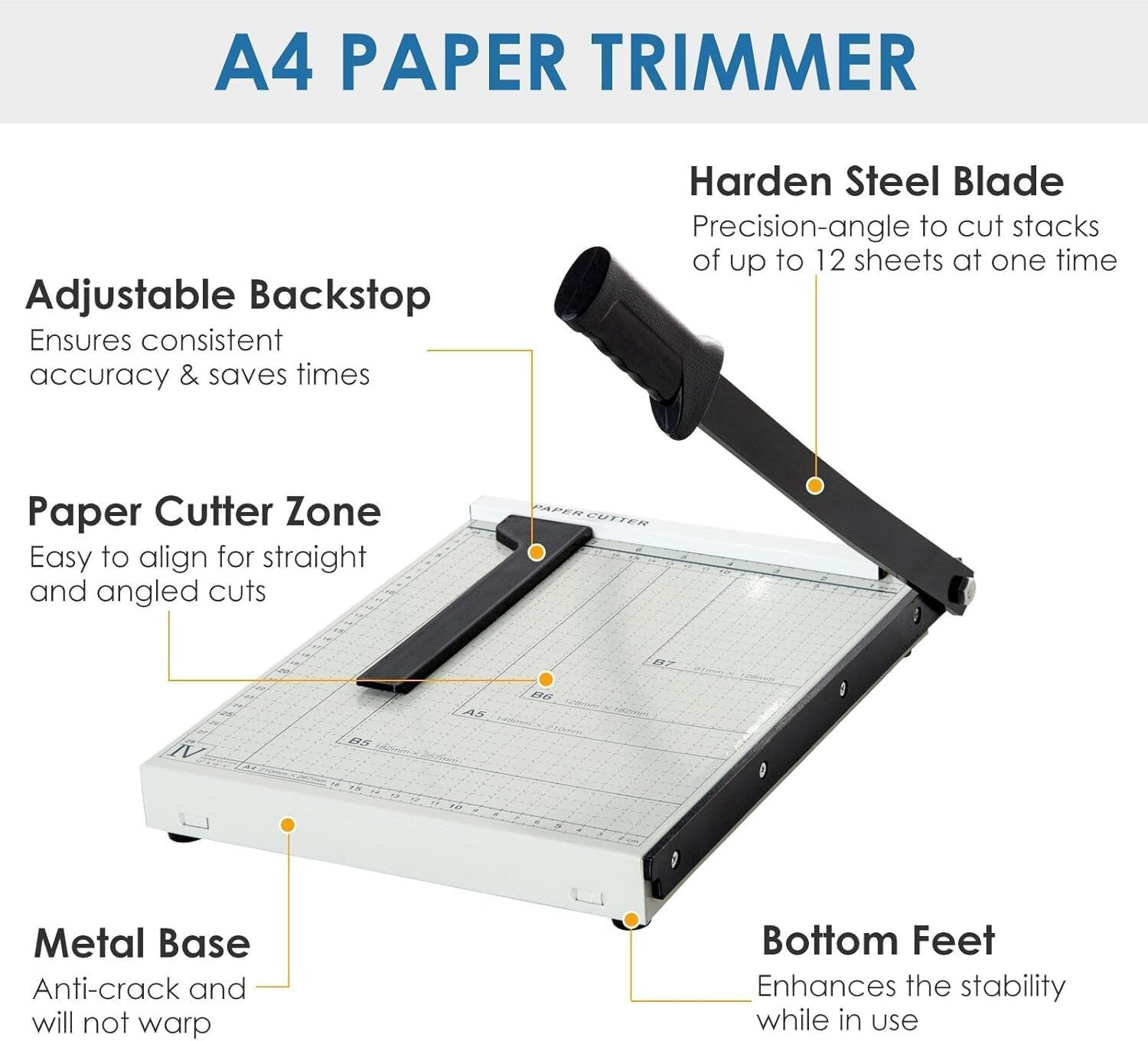 Image of Adoere A4 Heavy Duty Paper Cutter Machine with Metal Base & Safety Lock Plastic Grip Guillotine Paper Cutter