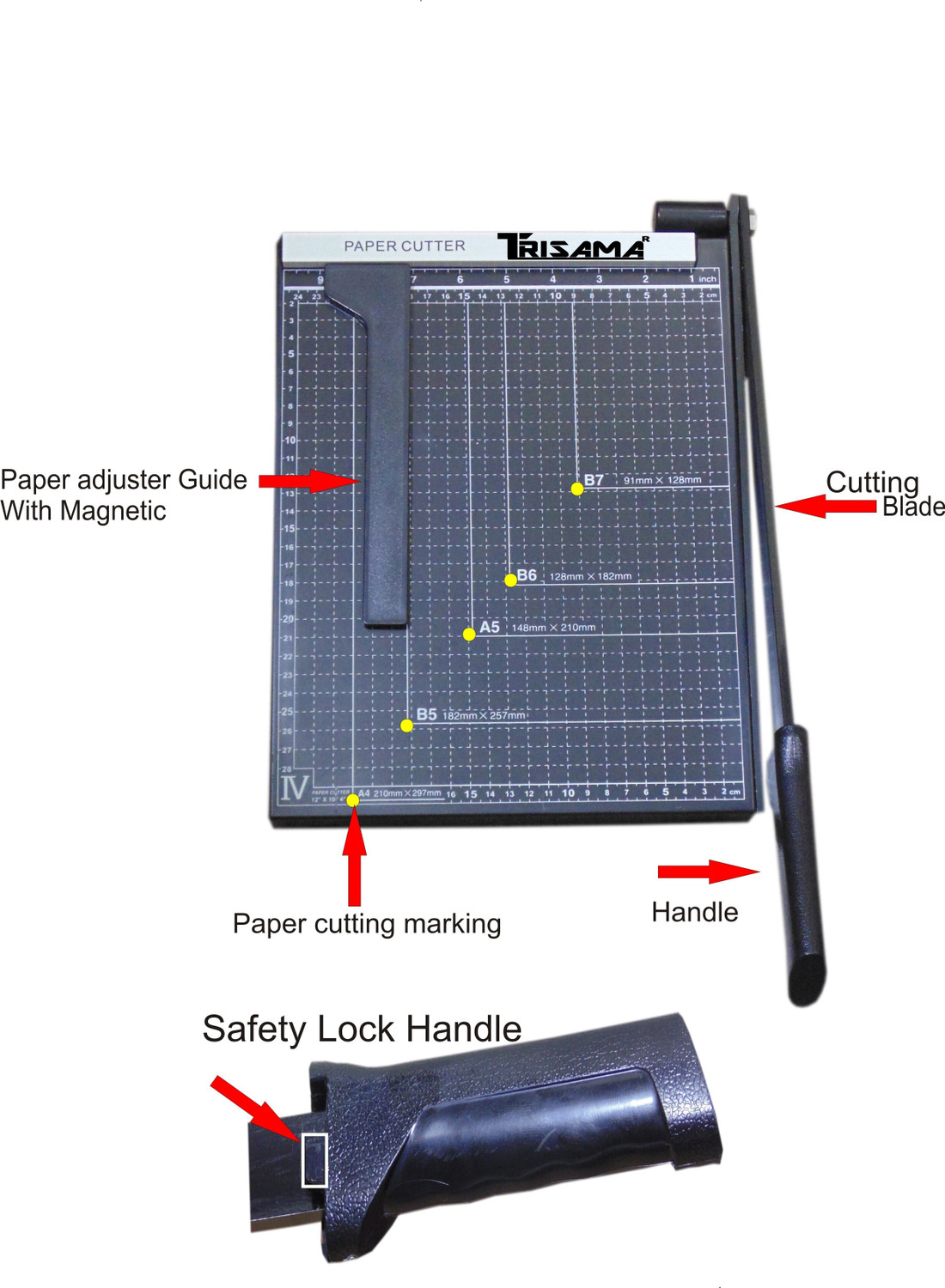 Image of TRISAMA A4 paper cutter / Paper trimmer (Manual Paper cutting machine) Plastic Grip Hand-held Paper Cutter