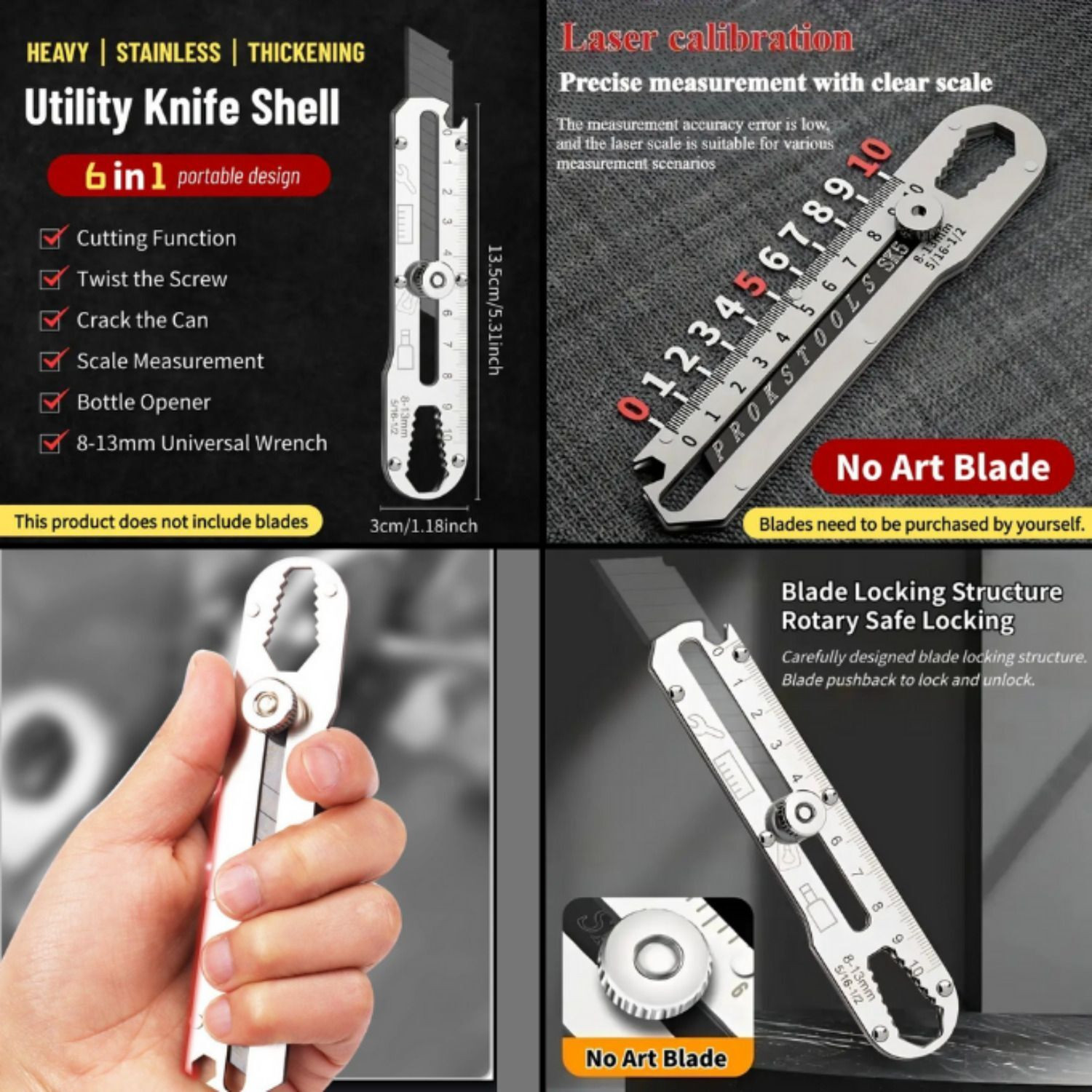 Image of Vrutwa 6 In 1 Multifunctional Stainless Steel Cutter Metal Grip Hand-held Paper Cutter