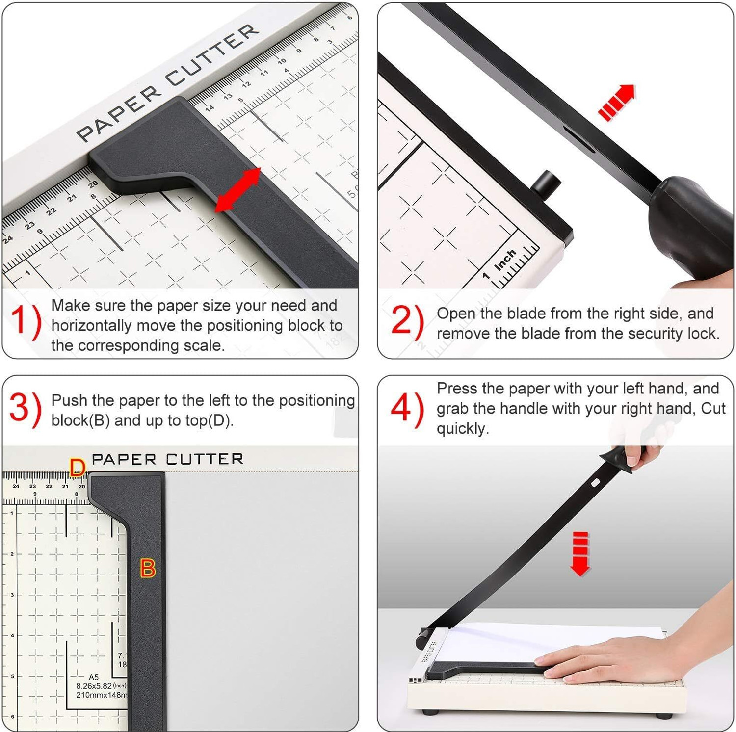 Image of Adoere A4 Heavy Duty Paper Cutter Machine with Metal Base & Safety Lock Plastic Grip Guillotine Paper Cutter