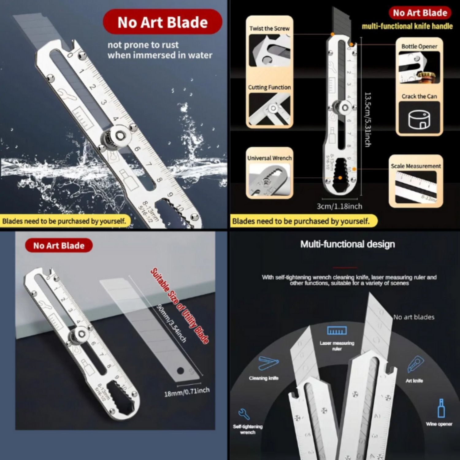 Image of Vrutwa 6 In 1 Multifunctional Stainless Steel Cutter Metal Grip Hand-held Paper Cutter