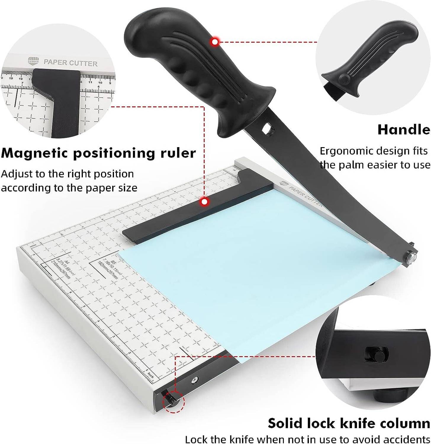 canoff or Cardstock Metal Base, 12 Sheets Capacity, for Home Office Classroom School Plastic Grip Guillotine Paper Cutter