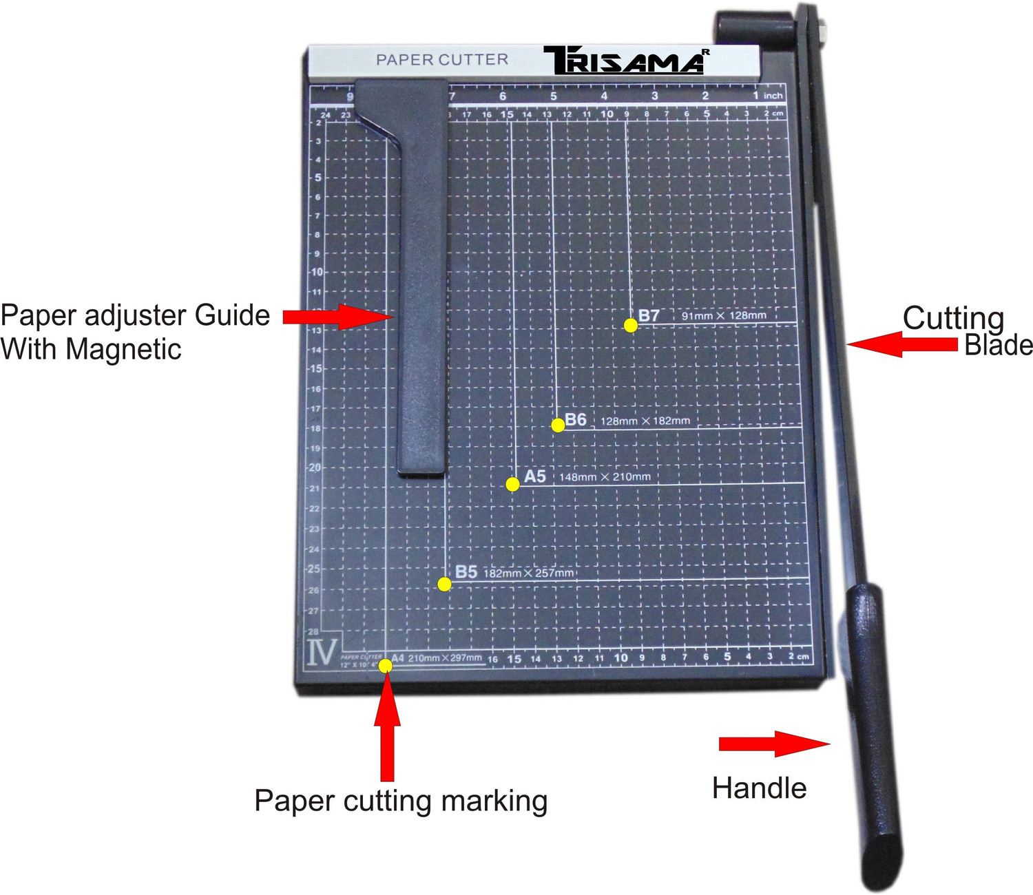 Image of TRISAMA A4 paper cutter / Paper trimmer (Manual Paper cutting machine) Plastic Grip Hand-held Paper Cutter