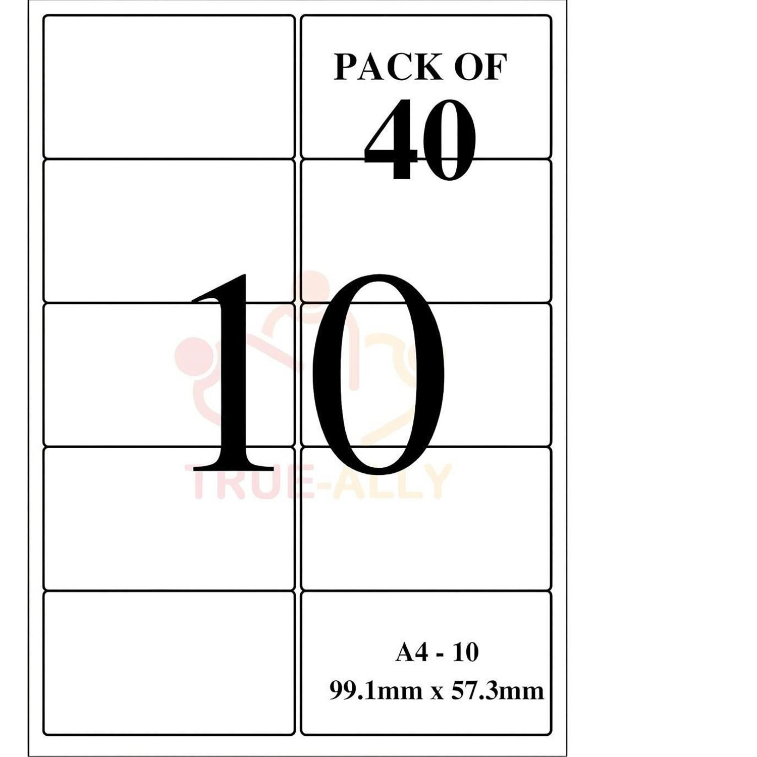 Image of True-Ally A4 Size Label /Sticker for Printer- 10 Sticker per Sheet-Pack of 200 Sheets Self Adhesive Paper Label (White)