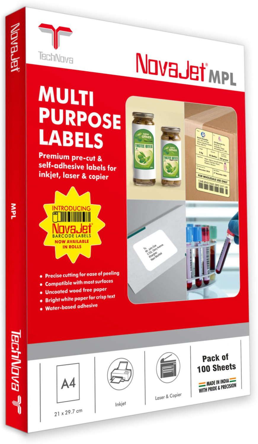 Image of Novajet Novajet Multipurpose Labels 02L | 200x146mm | 2 Stickers /Sheet | 100 Sheets Self-Adhesive Paper Label