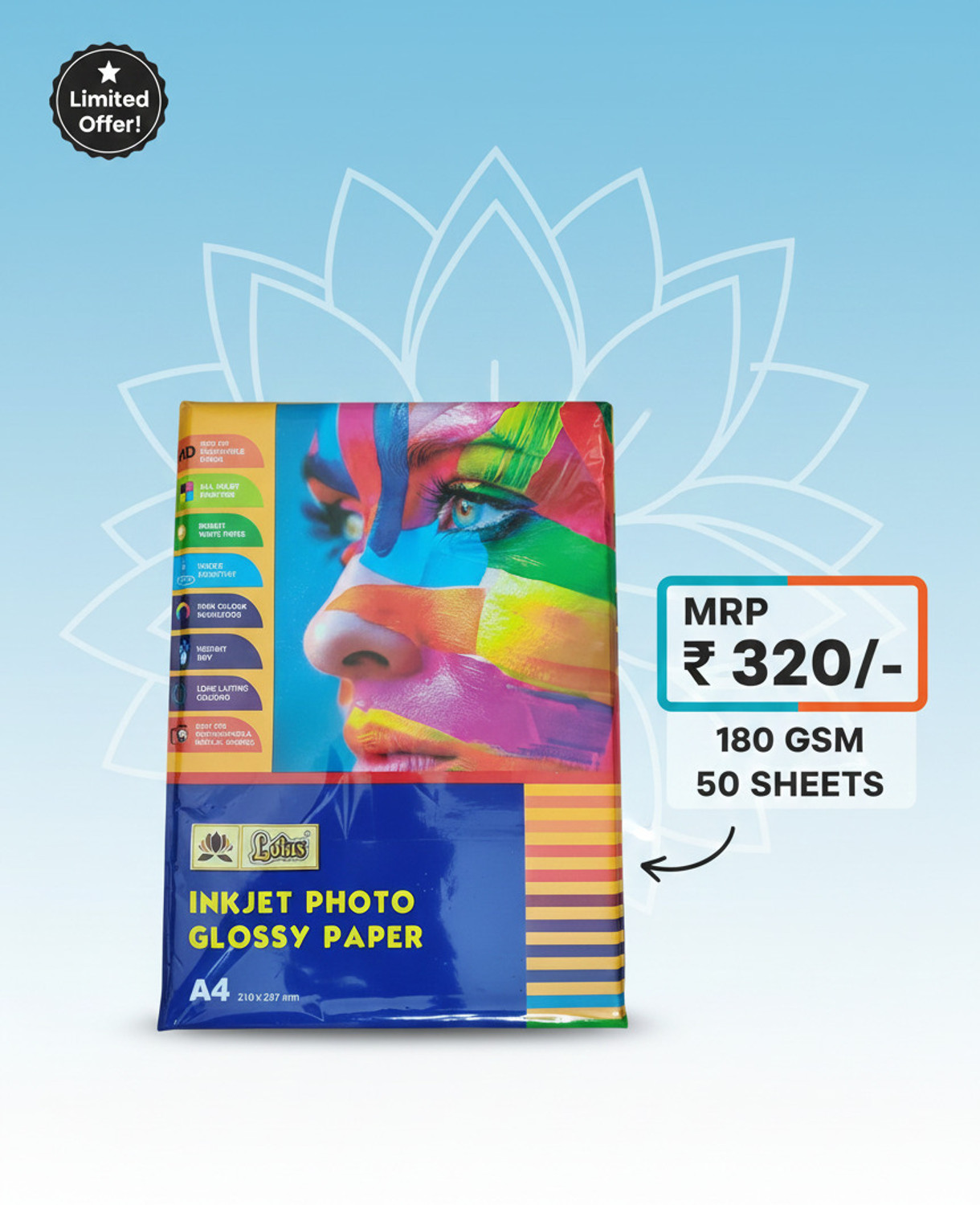 Image of LOTUS STATIONERY PHOTO GLOSSY PLAIN A4 180 gsm Photo Paper
