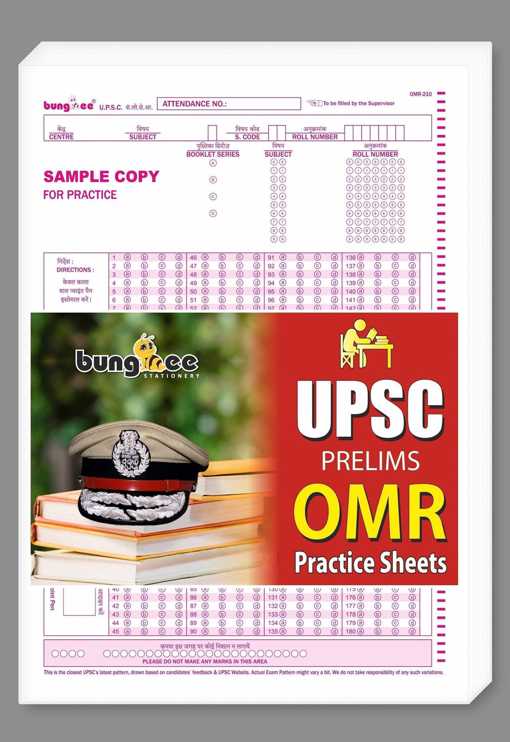 Bungbee UPSC Combo (110 Sheets) -OMR Prelims 180 MCQ(55 Sheets), MAINS Answer Writing Practice Sheets(55 Sheets/110 Pages) A4 70 gsm A4 paper