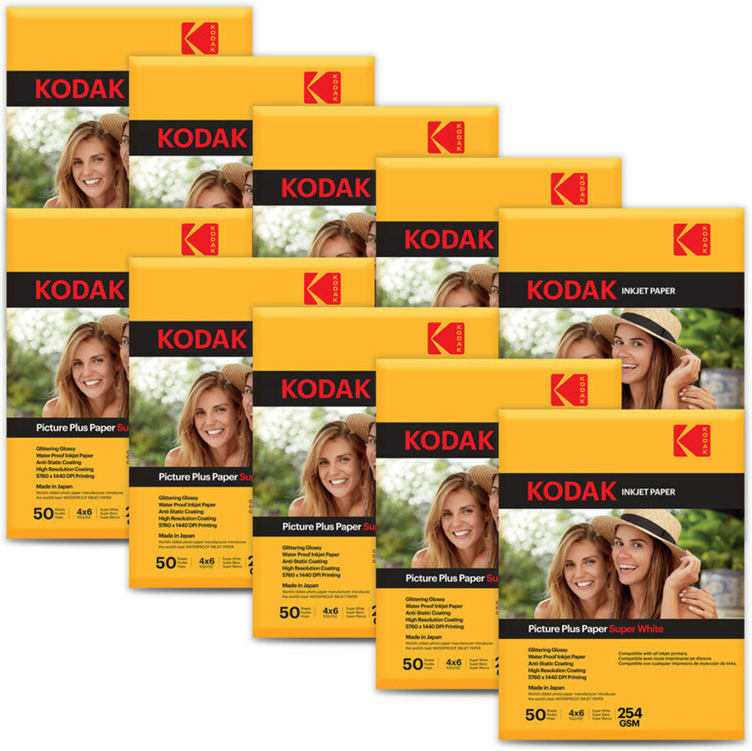 Image of KODAK 254 GSM 500 Sheet RC(ResinCoated) HighGlossy PicturePlus Super White Waterproof unruled 4R (102x152mm) Inkjet 254 gsm Photo Paper