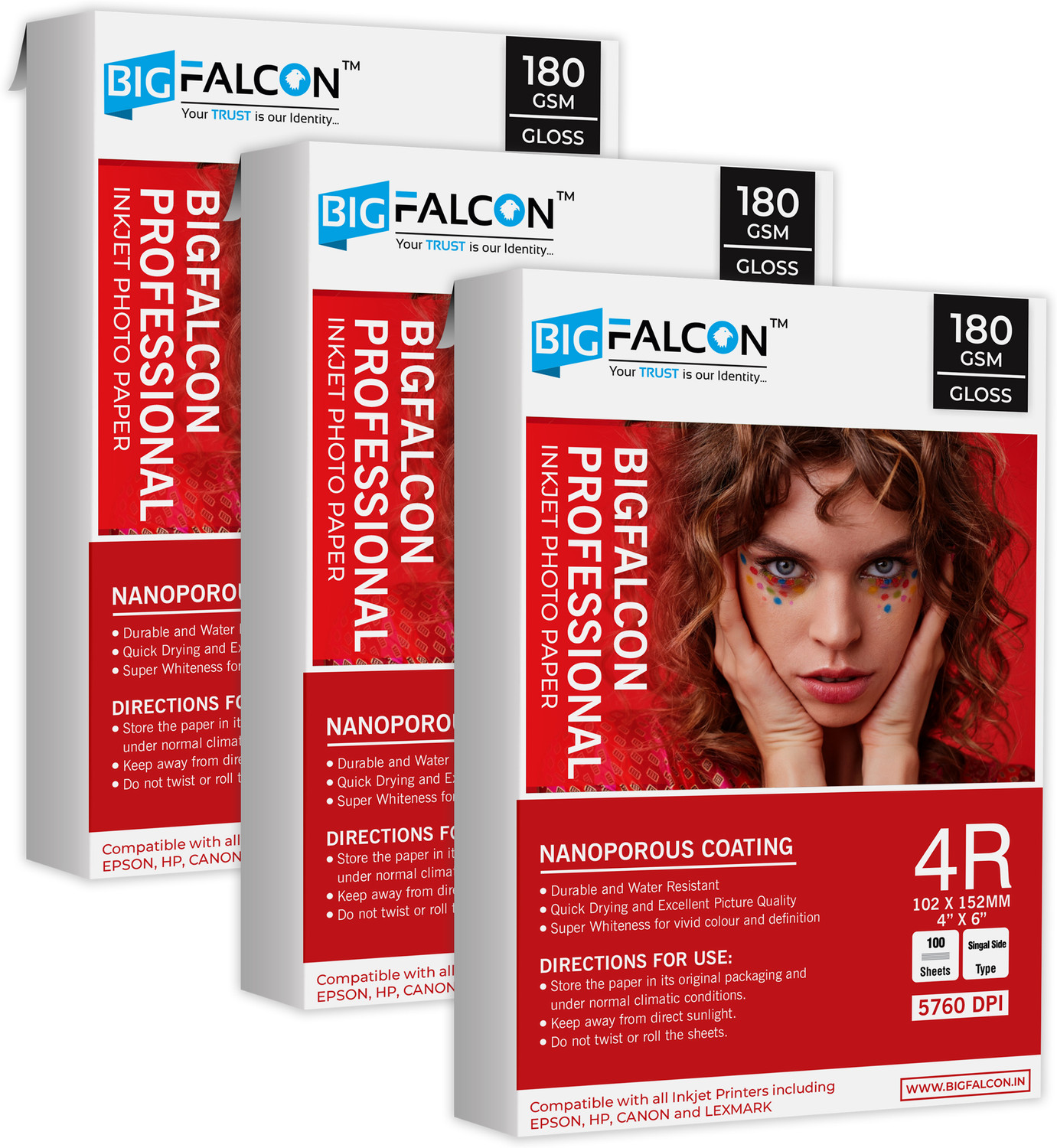 Image of BIGFALCON Professional 180 GSM 4R (4X6 Inch) 300 Sheet High Glossy Cast Coated Photo Paper for all Inkjet Printer 4R (102x152mm) 180 gsm Photo Paper