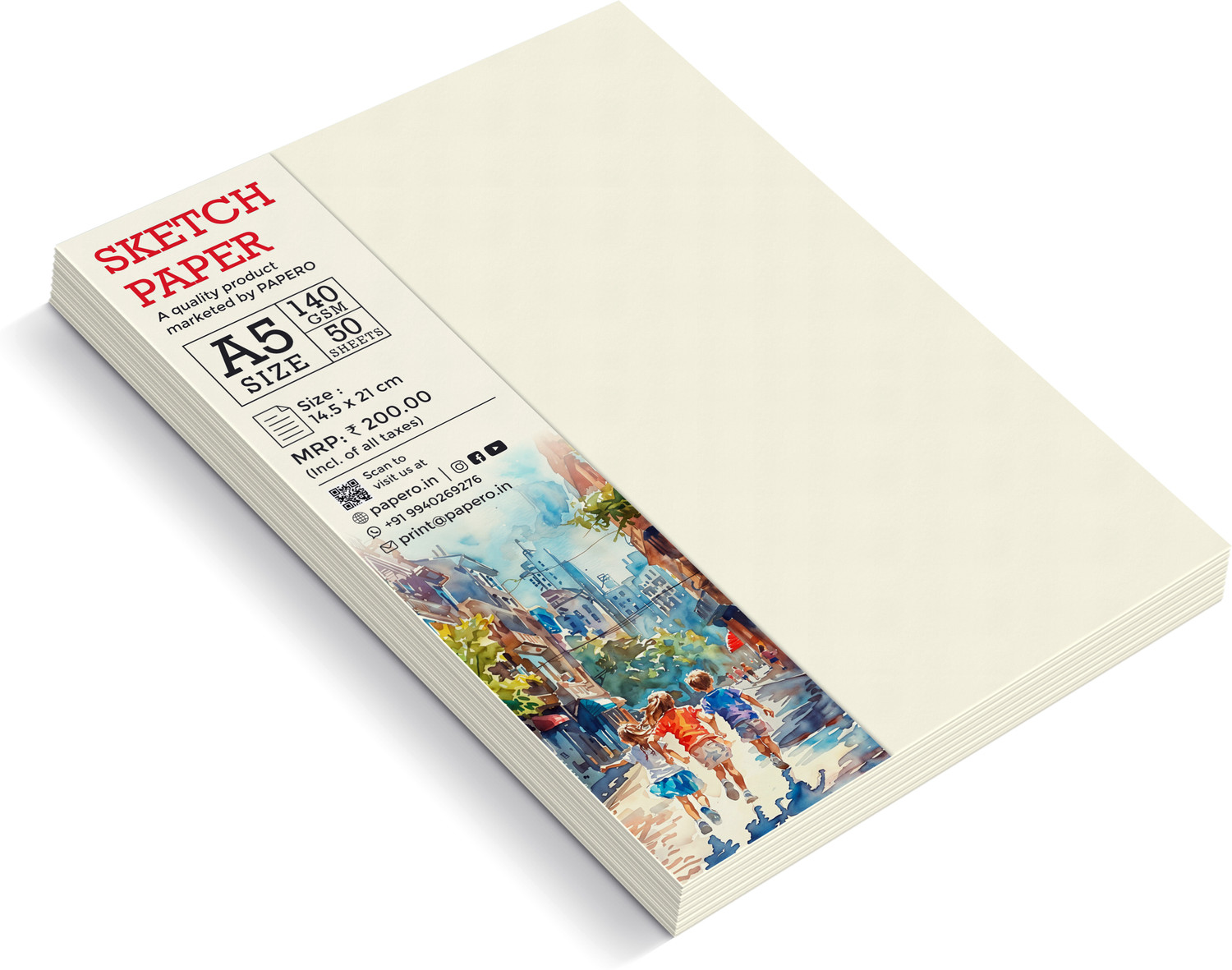 Image of Papero Loose Leaf Sketch Paper A5 140 gsm Watercolor Paper