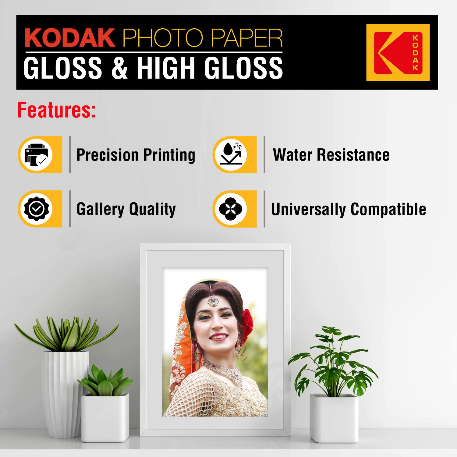 Image of KODAK High Gloss Photo Paper (1x 100 Sheets) 4R (4 inchx6 inch) 180 gsm Photo Paper