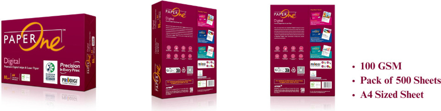 Image of Paperone Paper One, Digital 100 gsm Plain black white sheet A4 100 gsm A4 paper