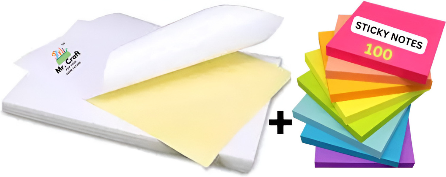 Image of MR CRAFT ADHESIVE GLOSSY PAPER + Multicolor Sticky Notes A4 120 gsm Photo Paper