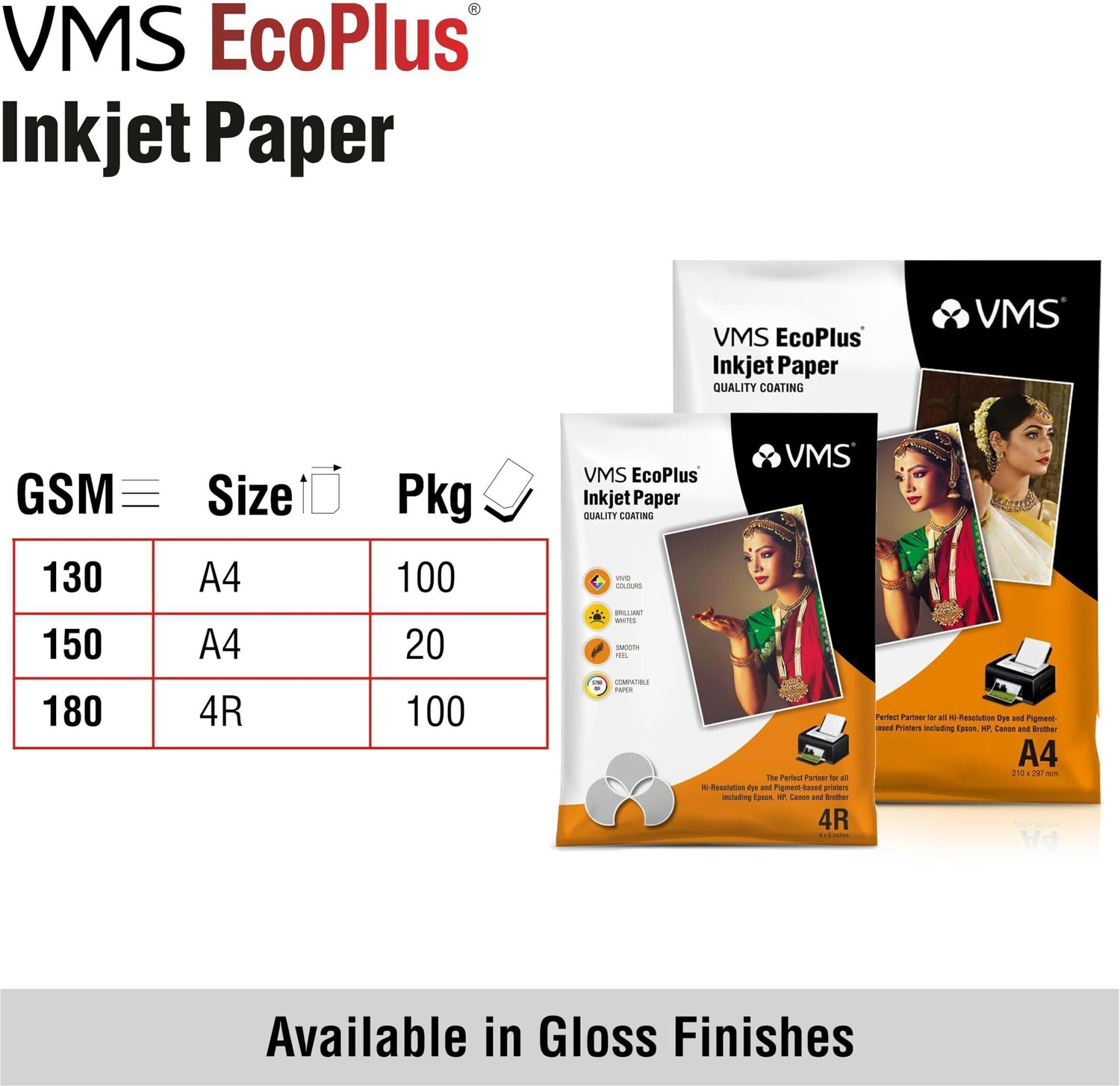 Image of VMS Eco Plus Glossy Photo Paper (100 sheets) Unruled 4R (4x6) 180 gsm Photo Paper