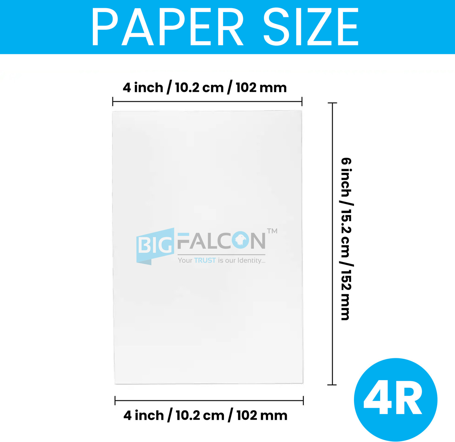 Image of BIGFALCON Professional 180 GSM 4R (4X6 Inch) 300 Sheet High Glossy Cast Coated Photo Paper for all Inkjet Printer 4R (102x152mm) 180 gsm Photo Paper