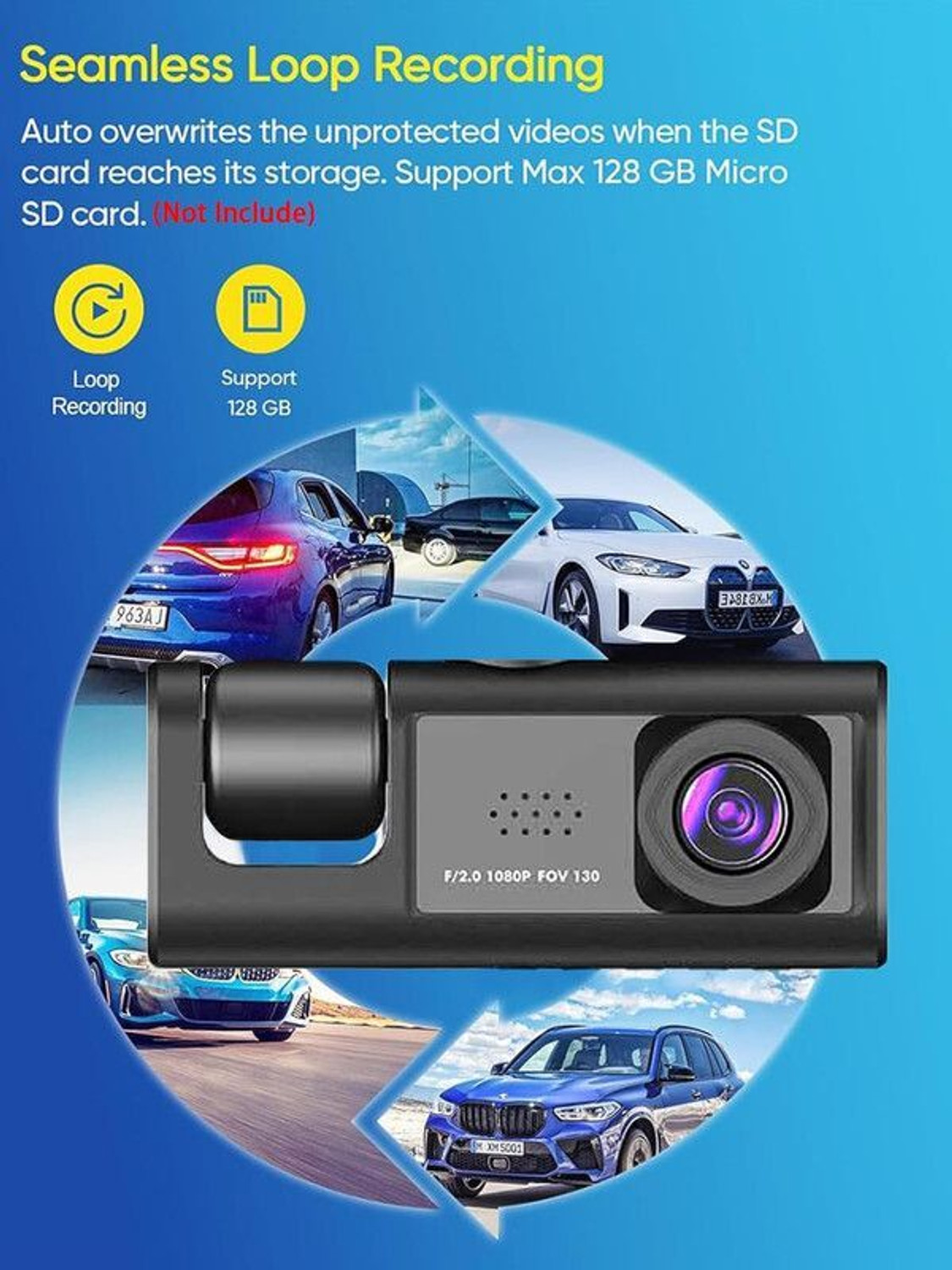 Image of GONAMA Universal Dash Cam 3 Channel Front and Rear Inside Dash Camera for Cars SG245 In-car Camera System