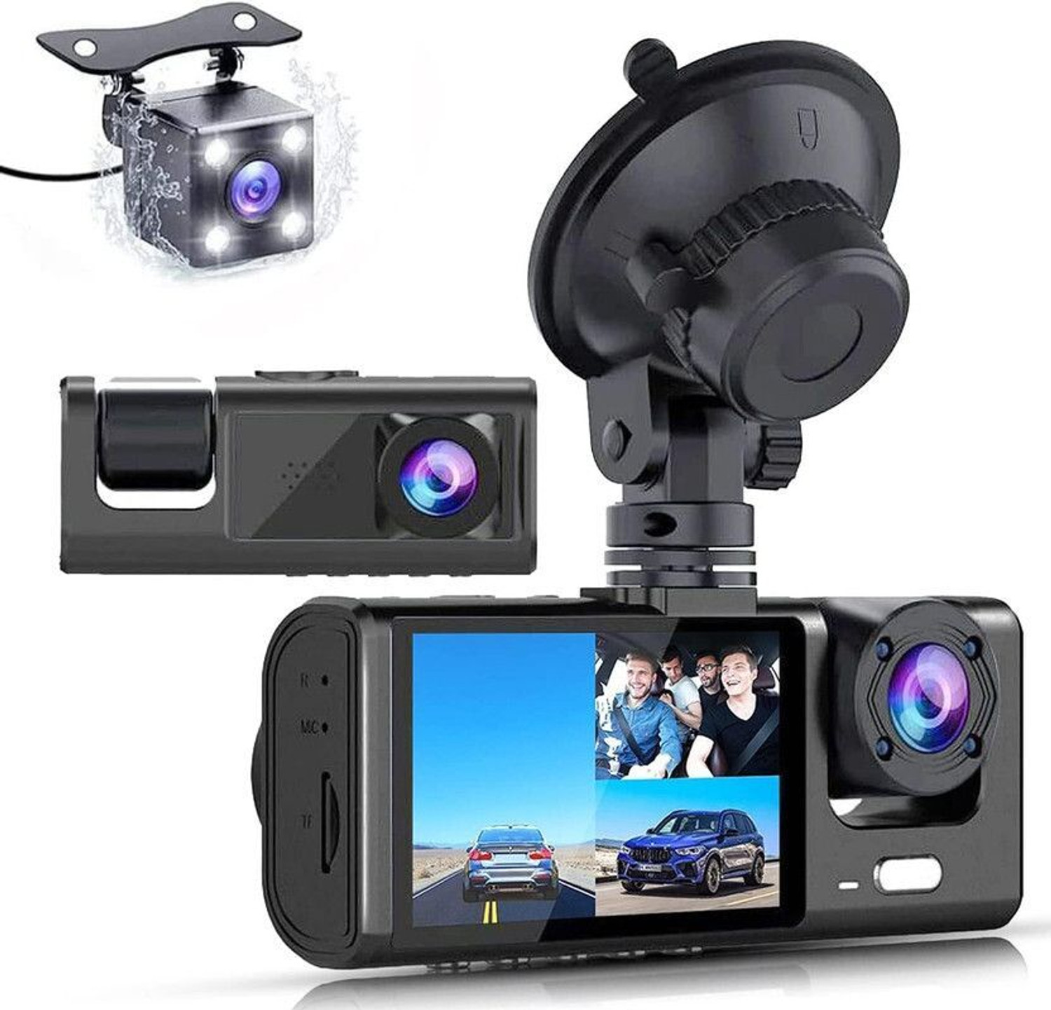 Image of GONAMA Universal Dash Cam 3 Channel Front and Rear Inside Dash Camera for Cars SG236 In-car Camera System