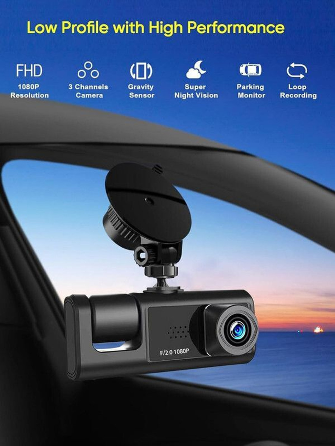 Image of GONAMA Universal Dash Cam 3 Channel Front and Rear Inside Dash Camera for Cars SG179 In-car Camera System