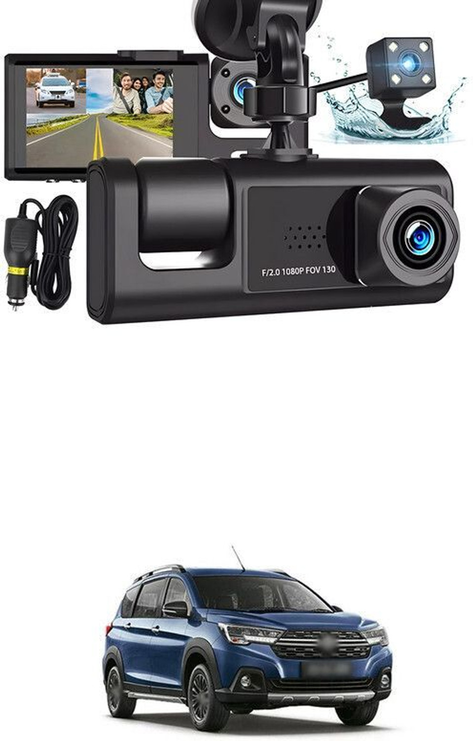 Image of motoroyss Universal Dash Cam 3 Channel Front and Rear Inside Dash Camera for Cars SG139 Reverse Assist Camera System