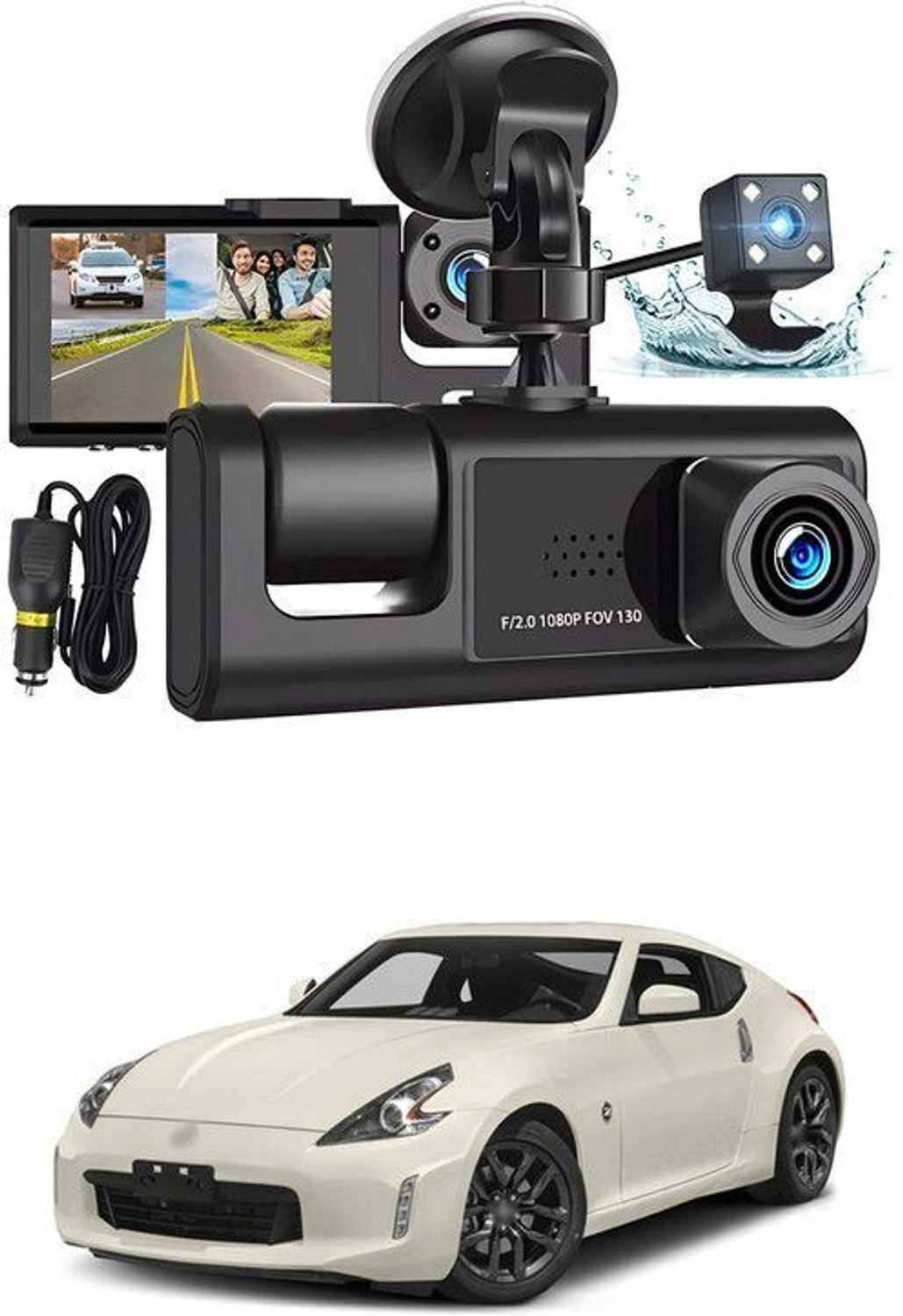Image of GONAMA Universal Dash Cam 3 Channel Front and Rear Inside Dash Camera for Cars SG179 In-car Camera System