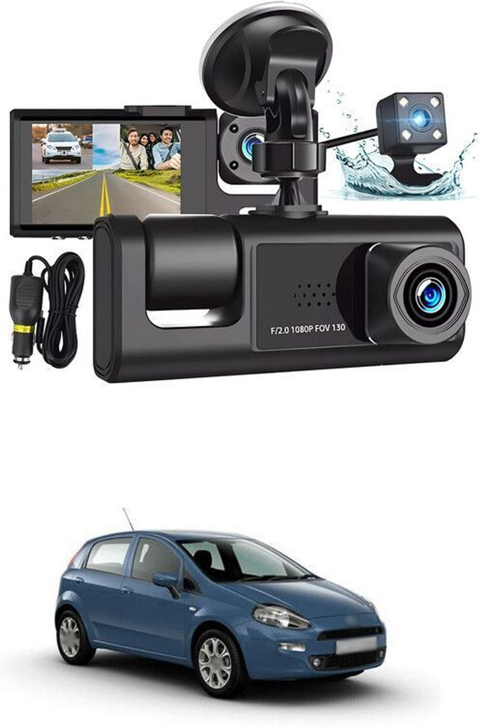Image of GONAMA Universal Dash Cam 3 Channel Front and Rear Inside Dash Camera for Cars SG56 In-car Camera System