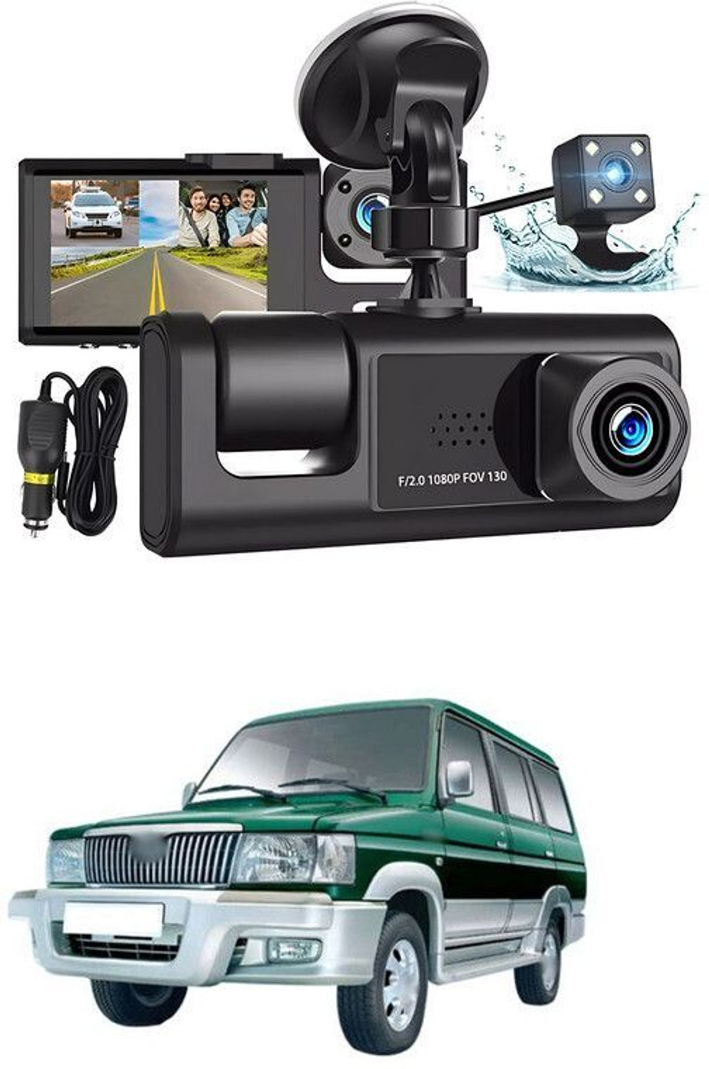 Image of GONAMA Universal Dash Cam 3 Channel Front and Rear Inside Dash Camera for Cars SG245 In-car Camera System