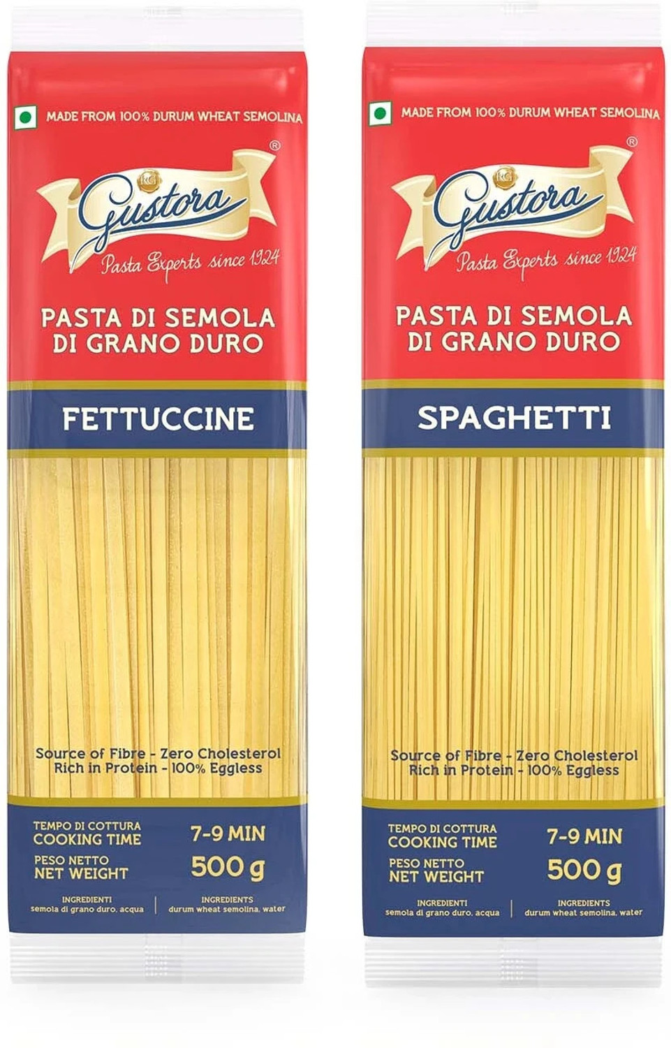 Image of Gustora Durum Wheat Semolina Fettuccine & Spaghetti Pasta Combo Fettuccine Pasta