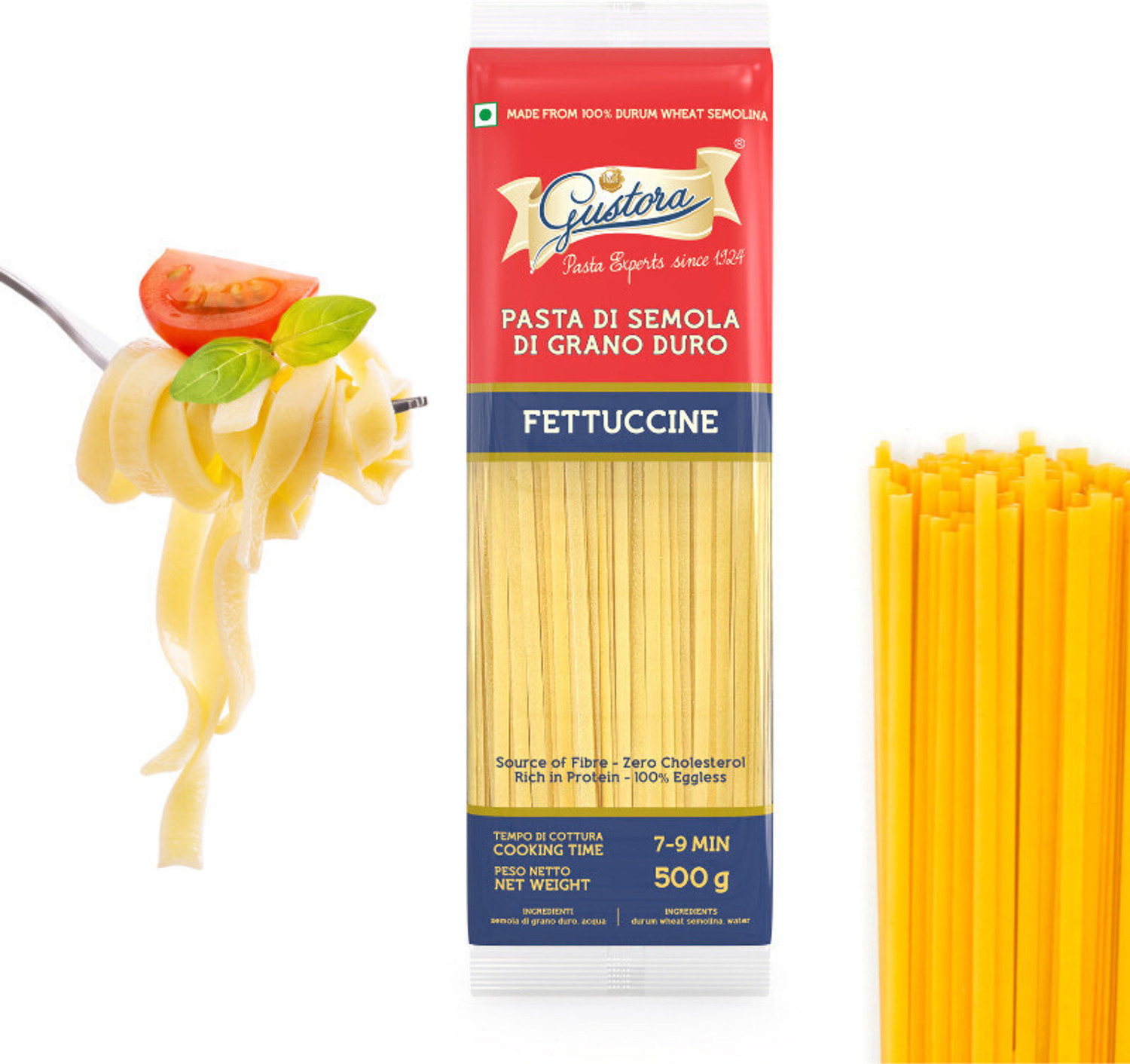 Image of Gustora Durum Wheat Semolina Fettuccine & Spaghetti Pasta Combo Fettuccine Pasta