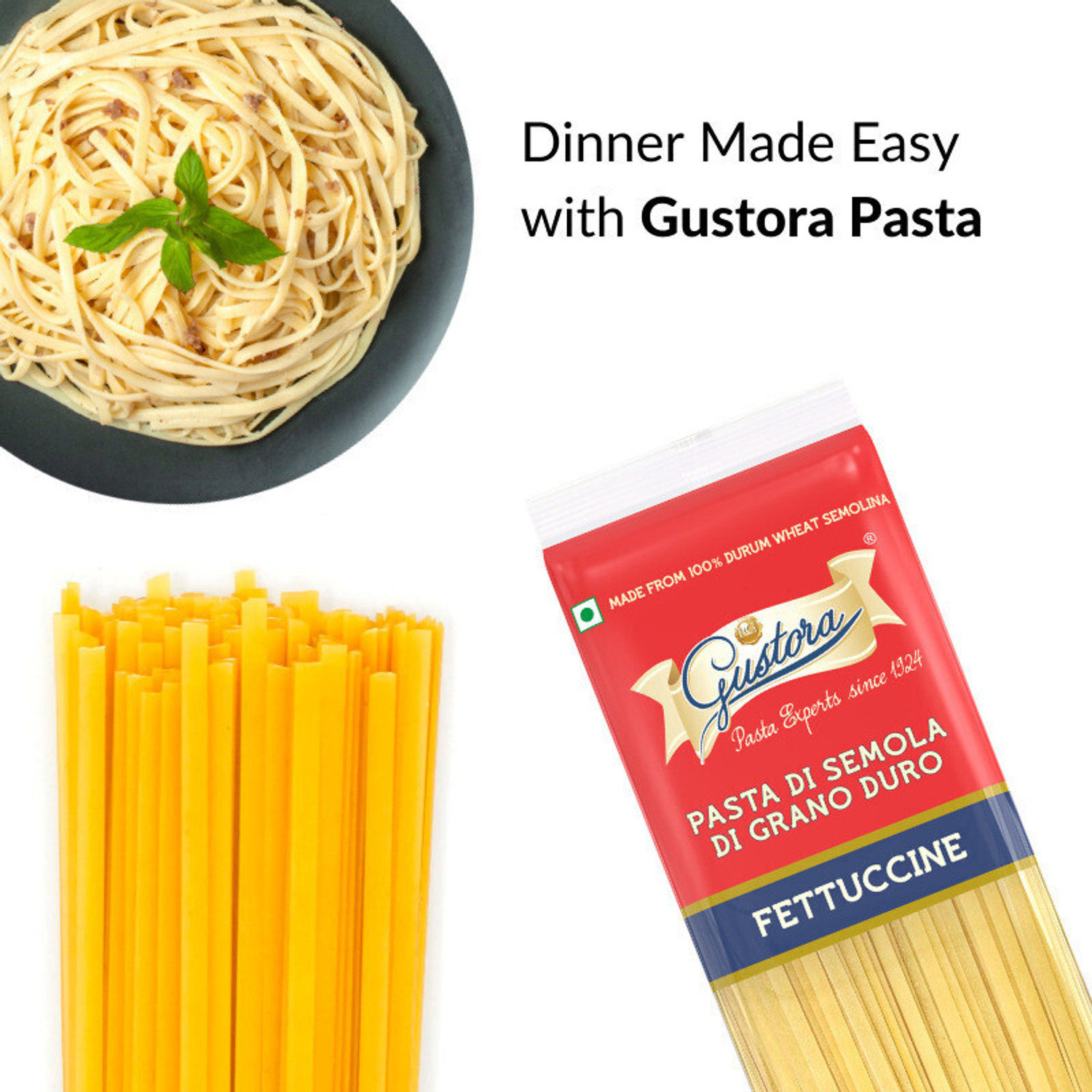 Image of Gustora Durum Wheat Semolina Fettuccine & Spaghetti Pasta Combo Fettuccine Pasta